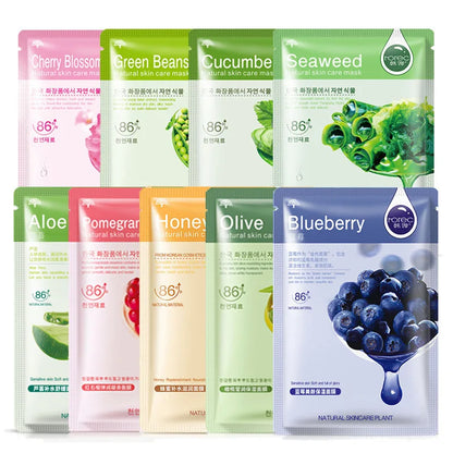 Natural Fruit Facial Sheet Masks – Hydrating, Oil-Control, Moisturizing Skincare with Blueberry, Cucumber, Pomegranate & Aloe