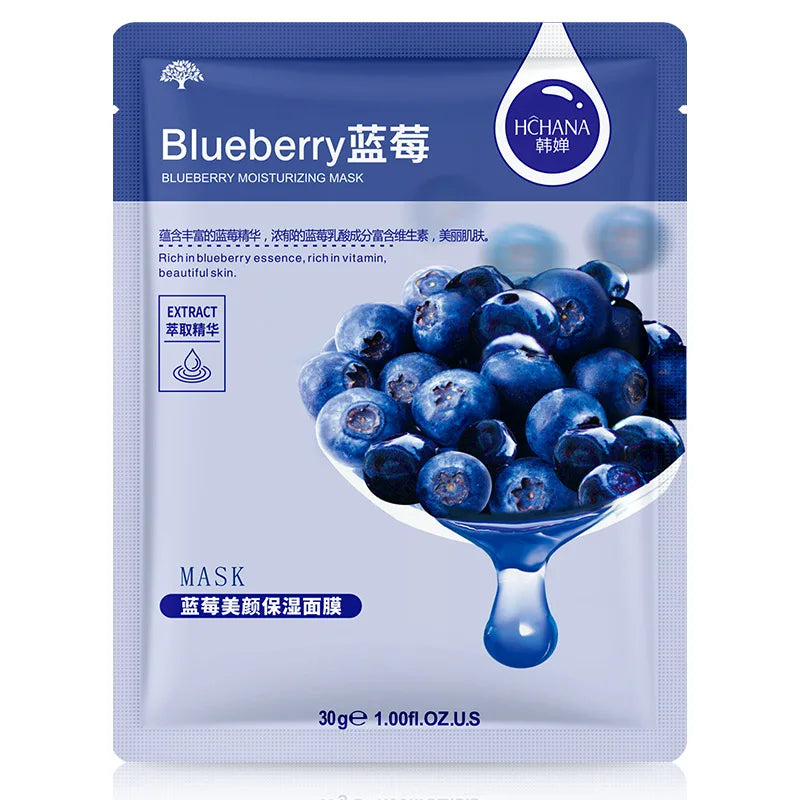 Natural Fruit Facial Sheet Masks – Hydrating, Oil-Control, Moisturizing Skincare with Blueberry, Cucumber, Pomegranate & Aloe