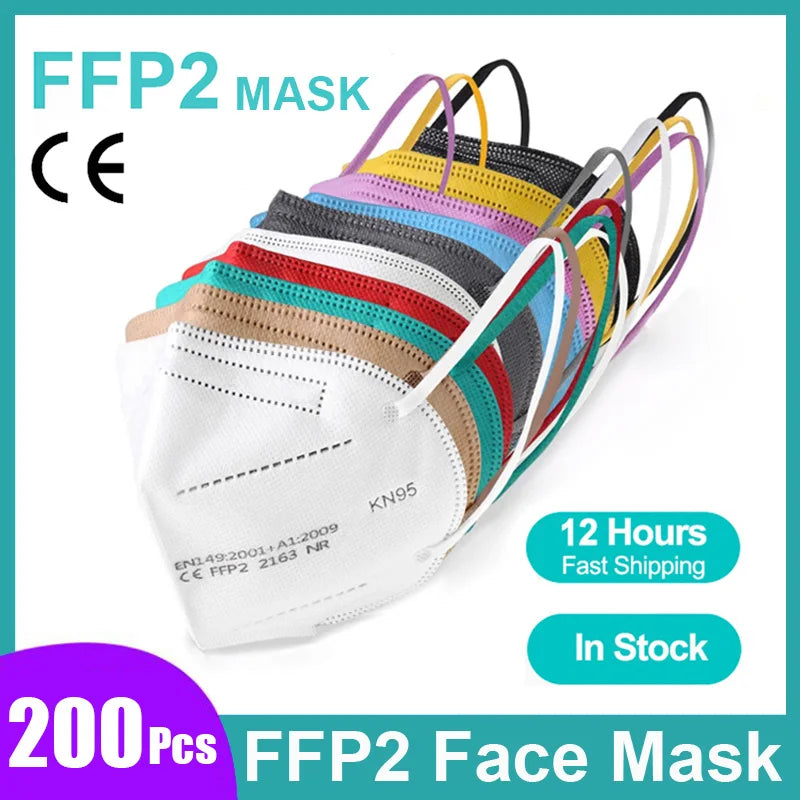 KN95 5-Layer Protective Face Masks 10–200 PCS Breathable Disposable Anti-Dust Masks Adult Multicolor