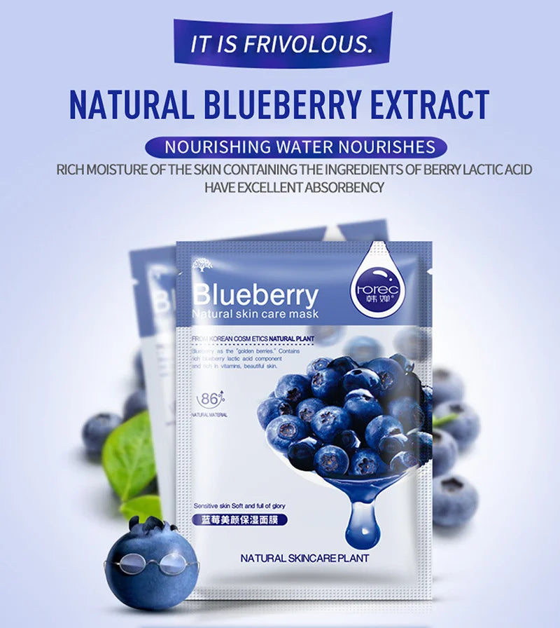 Natural Fruit Facial Sheet Masks – Hydrating, Oil-Control, Moisturizing Skincare with Blueberry, Cucumber, Pomegranate & Aloe