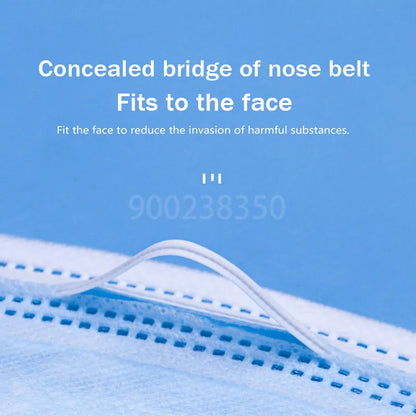10–500 Pcs Disposable Blue Face Masks – 3-Layer Breathable Protective Masks for Adults with Melt-Blown Filter, Individually Packaged