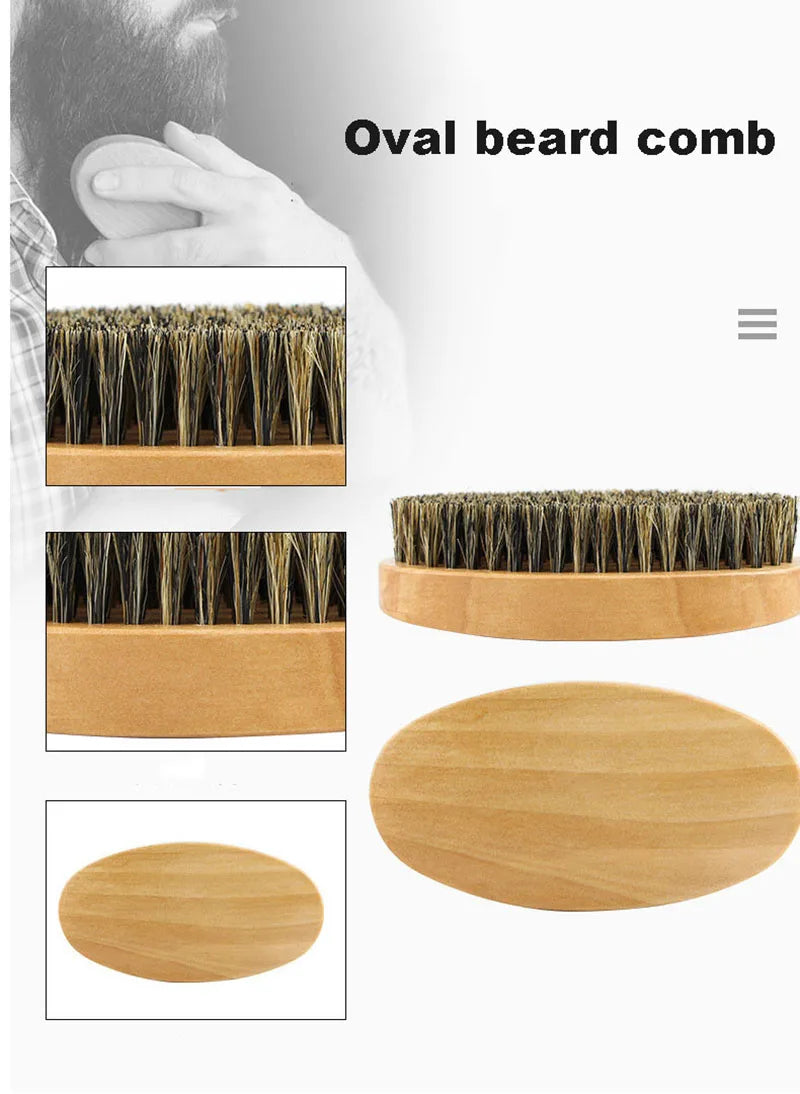 Boar Bristle Beard Brush & Mustache Comb Set Wood Handle Grooming Kit with Bag