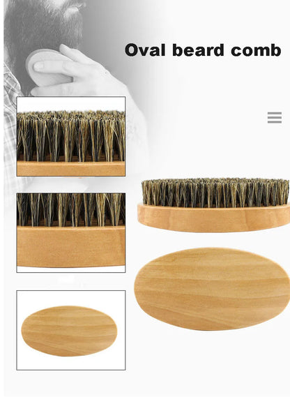 Boar Bristle Beard Brush & Mustache Comb Set Wood Handle Grooming Kit with Bag