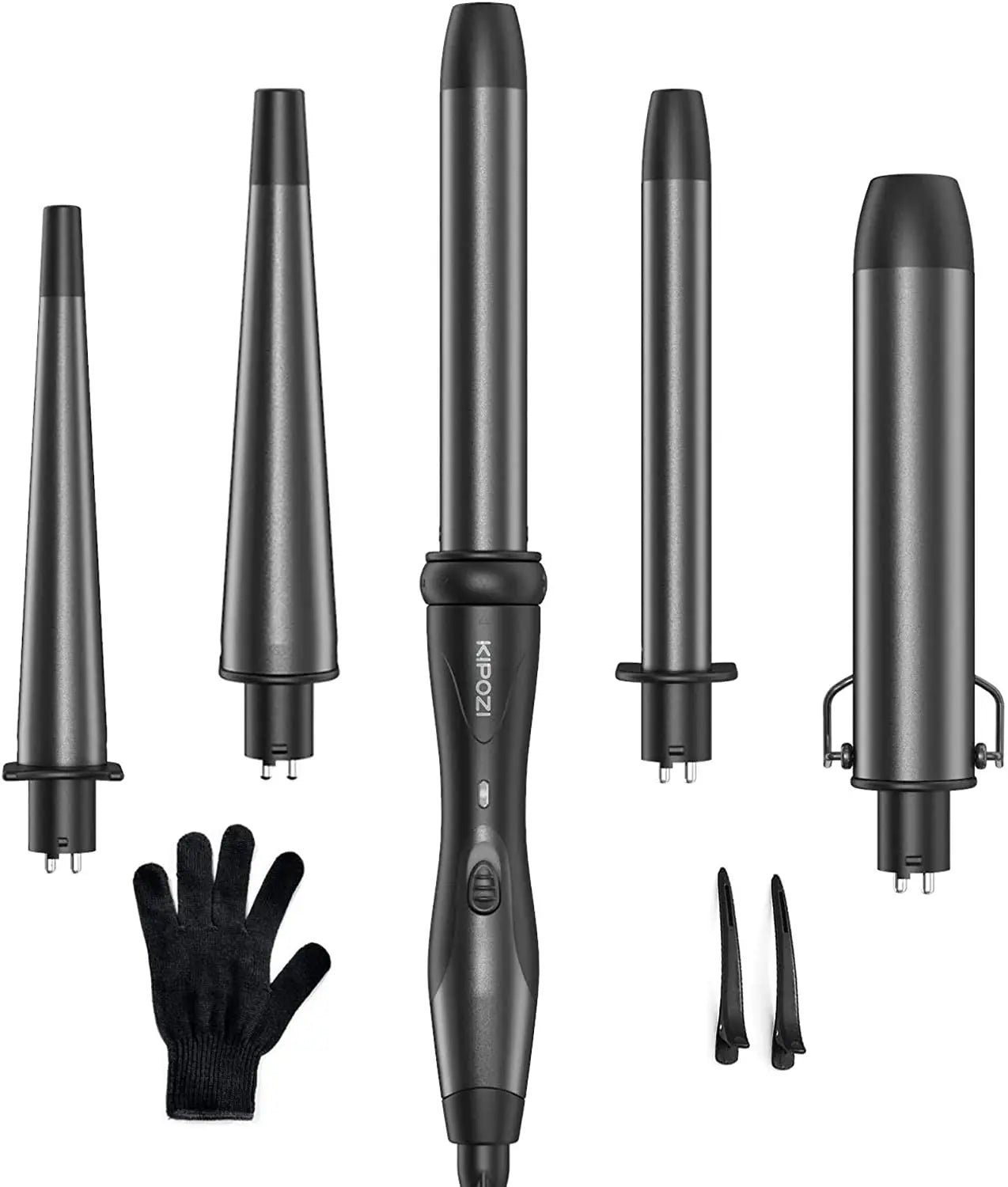 KIPOZI 5-in-1 Curling Iron Set Ceramic Hair Styler Hot Air Brush Dual Voltage