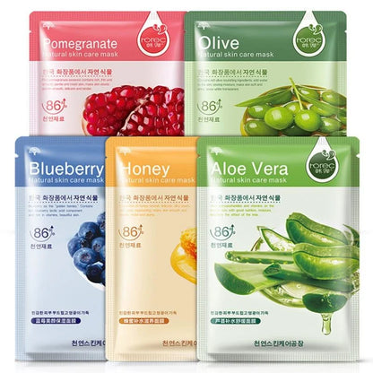 Natural Fruit Facial Sheet Masks – Hydrating, Oil-Control, Moisturizing Skincare with Blueberry, Cucumber, Pomegranate & Aloe