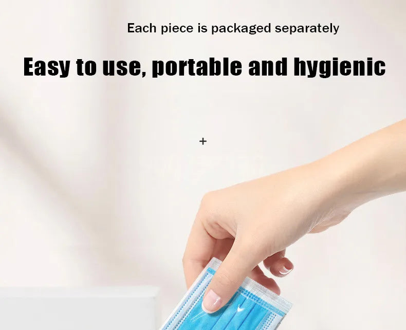 10–500 Pcs Disposable Blue Face Masks – 3-Layer Breathable Protective Masks for Adults with Melt-Blown Filter, Individually Packaged