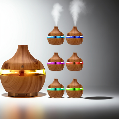 300ml Ultrasonic Aroma Diffuser & Cool Mist Humidifier – Essential Oil Aromatherapy Air Purifier for Home & Office (Wood Design)