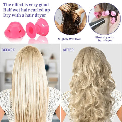 10PCS / 20PCS Silicone Heatless Hair Curlers – Soft Rubber No-Clip Hair Rollers for DIY Waves & Curls
