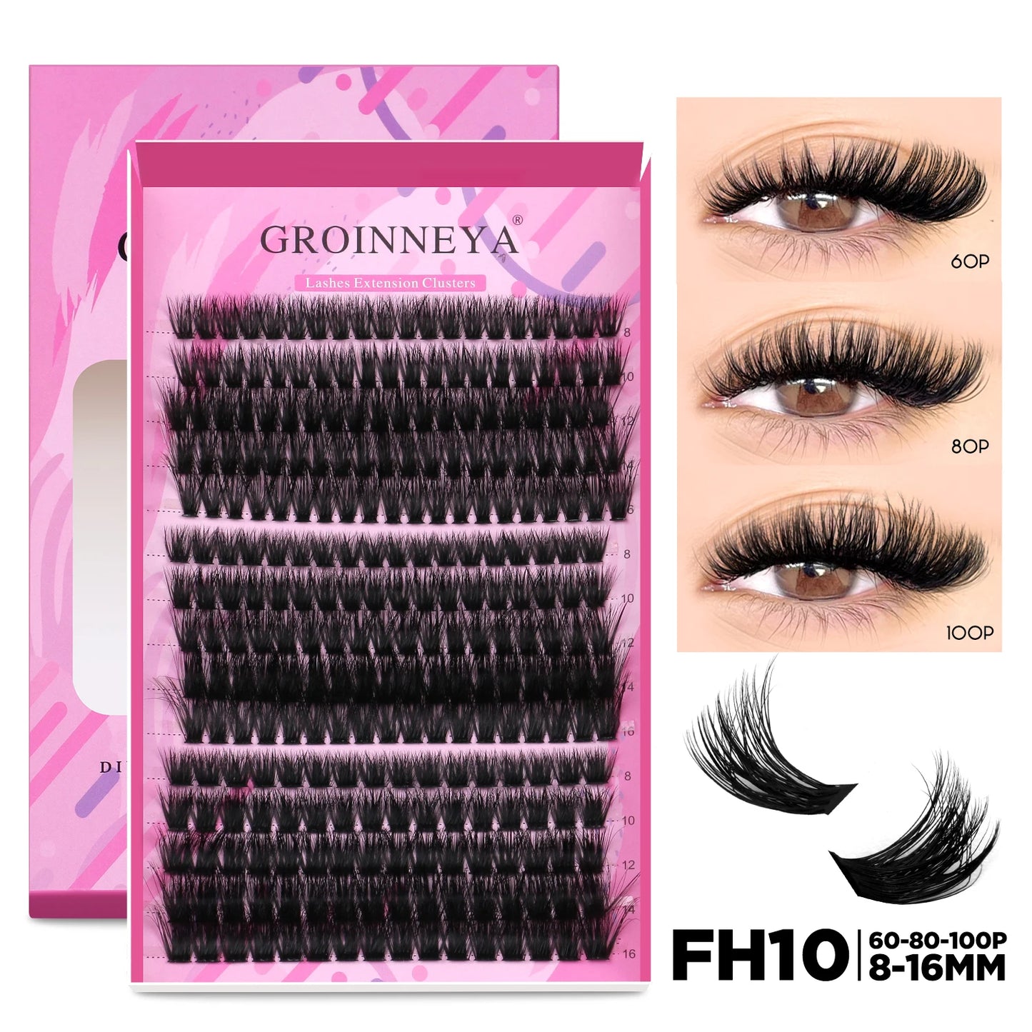 GROINNEYA DIY Lash Extension Kit – Cluster & Individual Lashes with Bond & Seal
