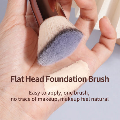 MAANGE 2PCS Foundation Makeup Brush Set – Flat & Angled Kabuki Brushes for Liquid, Cream & Powder, Soft Synthetic Bristles