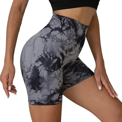 Women’s High Waisted Yoga Shorts – Seamless Tie Dye Workout Shorts for Gym, Running, Cycling & Fitness