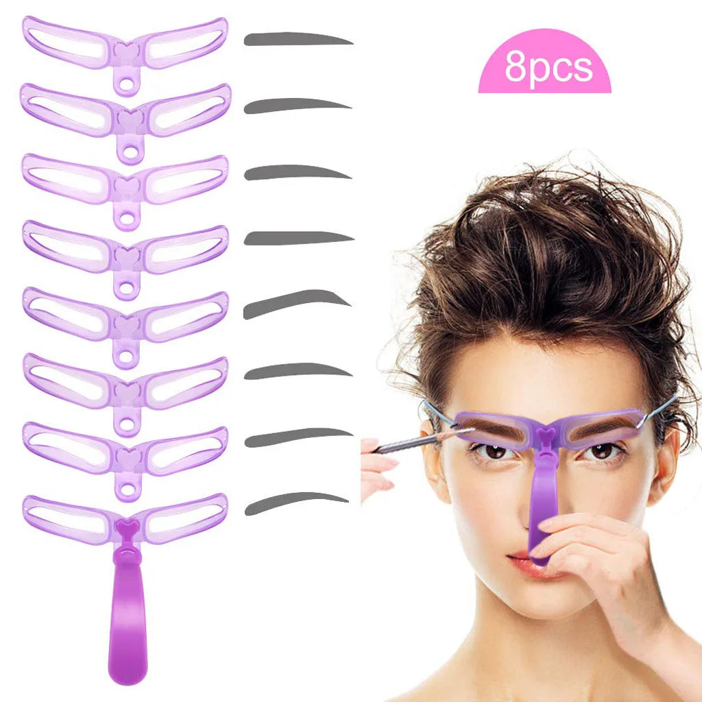 8-in-1 Reusable Eyebrow Stencil Set – Brow Shaping Templates with Handle & Strap, Makeup Tool Kit