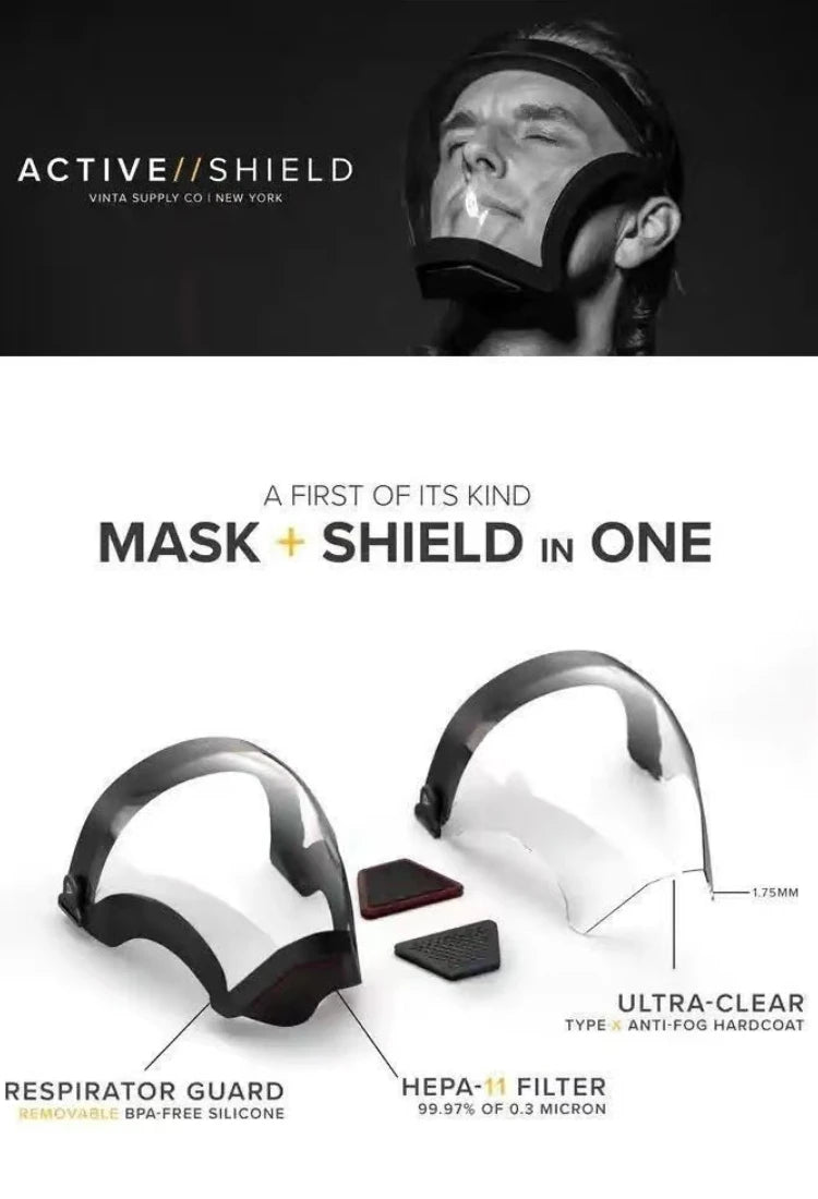 Reusable Work Protection Mask with Transparent Face Shield – Anti-Splash Facial Protector with Silicone Seal & Respiratory Filter for Kitchen, Food Service, and Industrial Use