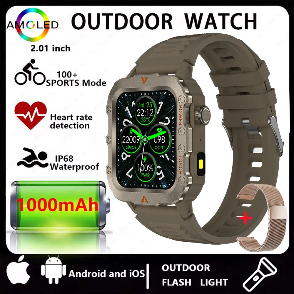 Men’s Bluetooth Smart Watch with LED Flashlight | Call & Message Alerts | Fitness & Activity Tracker | Life Waterproof | Android & iOS