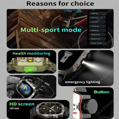 Rugged Military GPS Smart Watch for Men – Bluetooth Call, Heart Rate, Blood Oxygen, AI Voice, Sport & Waterproof