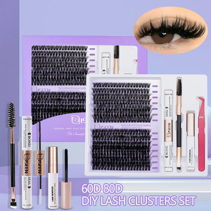 ISEEN DIY Lash Extension Kit – Mixed Style Lash Clusters with Bond & Seal, Remover, Tweezers & Lash Brush for Self-Application