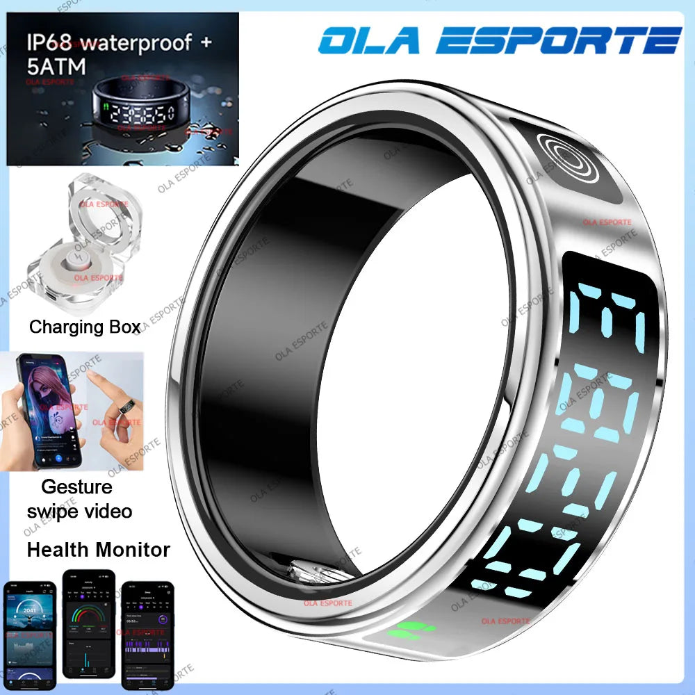 Smart Ring with Touch Display Heart Rate Sleep Tracker IP68 Waterproof Android iOS