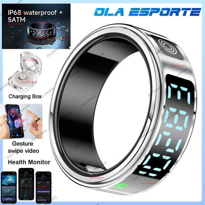 Smart Ring with Touch Display Heart Rate Sleep Tracker IP68 Waterproof Android iOS