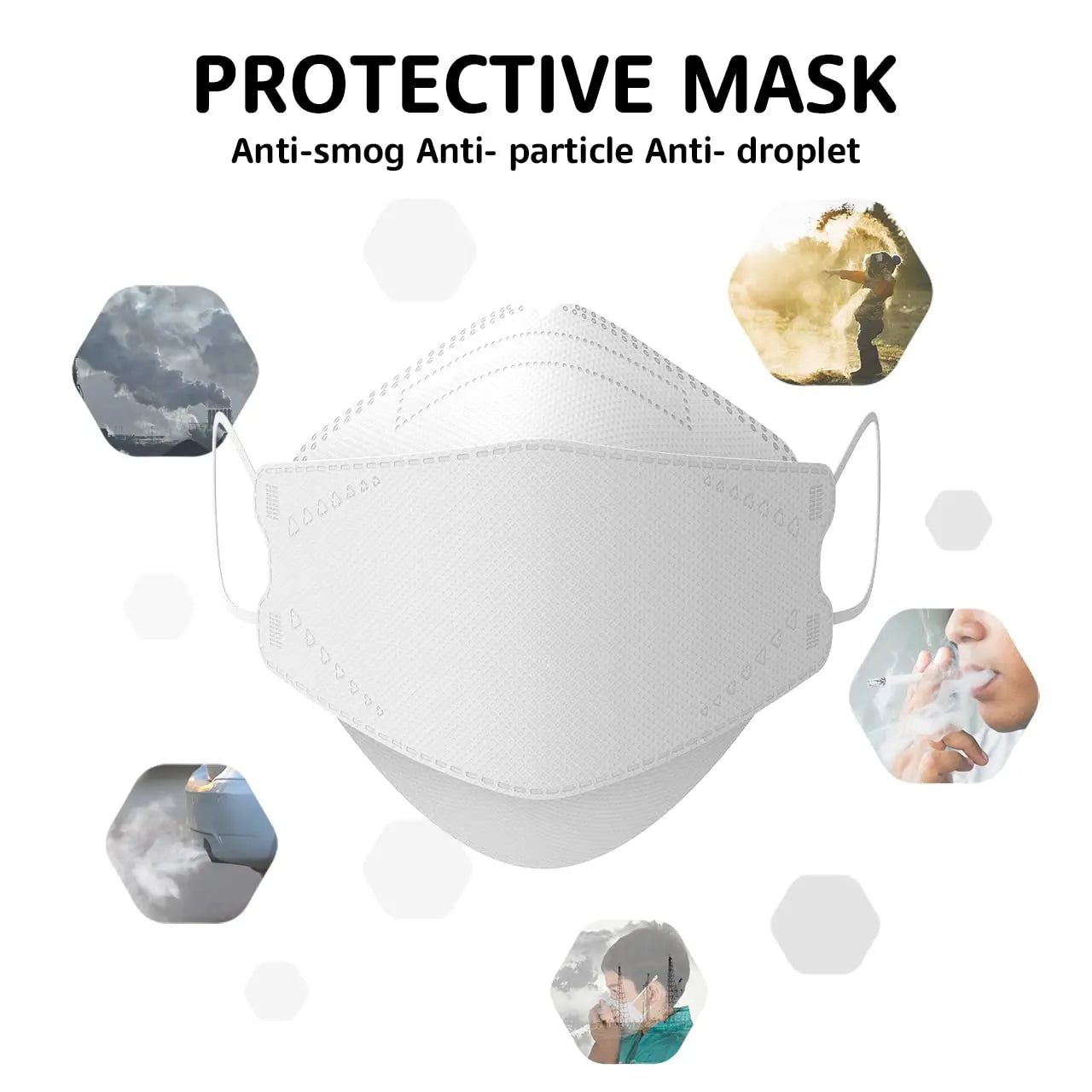 GTT KN95 Fish-Style Face Masks 50/100/200 PCS 4-Layer Disposable Breathable Protective Masks Adult
