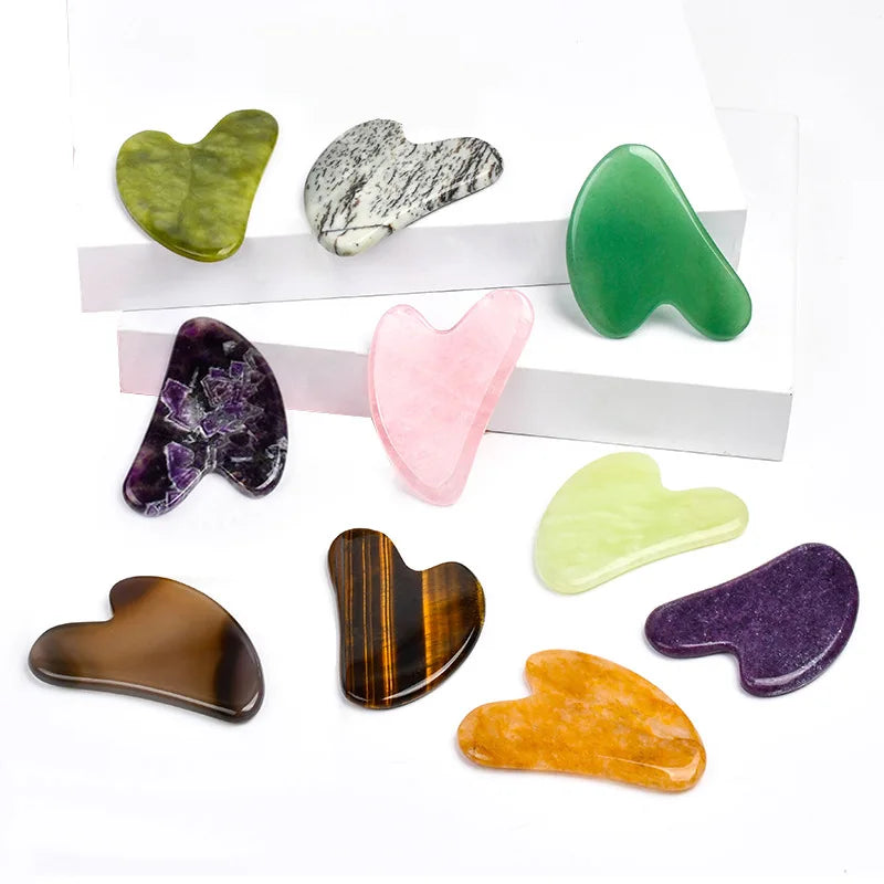 Natural Stone Gua Sha Facial Massage Tool Rose Quartz Amethyst Face Care Scraping Tool