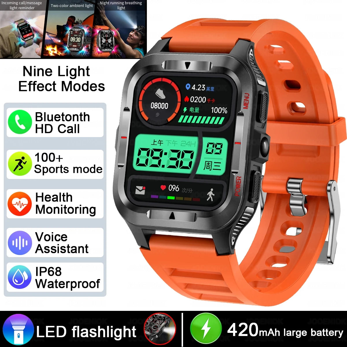 Men’s GPS Sports Smart Watch | Bluetooth Call | 480mAh Long Battery | LED Flashlight | 100+ Sport Modes | Life Waterproof