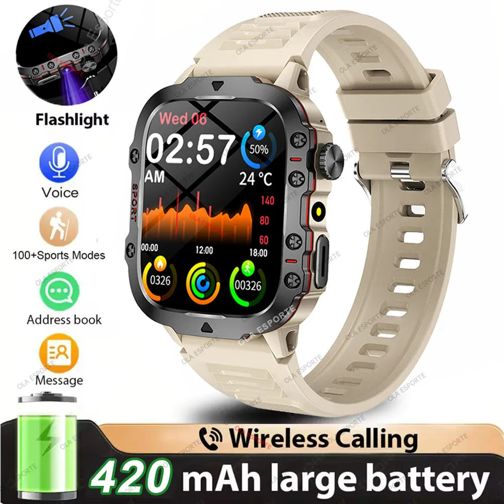 Rugged Military GPS Smart Watch for Men – Bluetooth Call, Heart Rate, Blood Oxygen, AI Voice, Sport & Waterproof