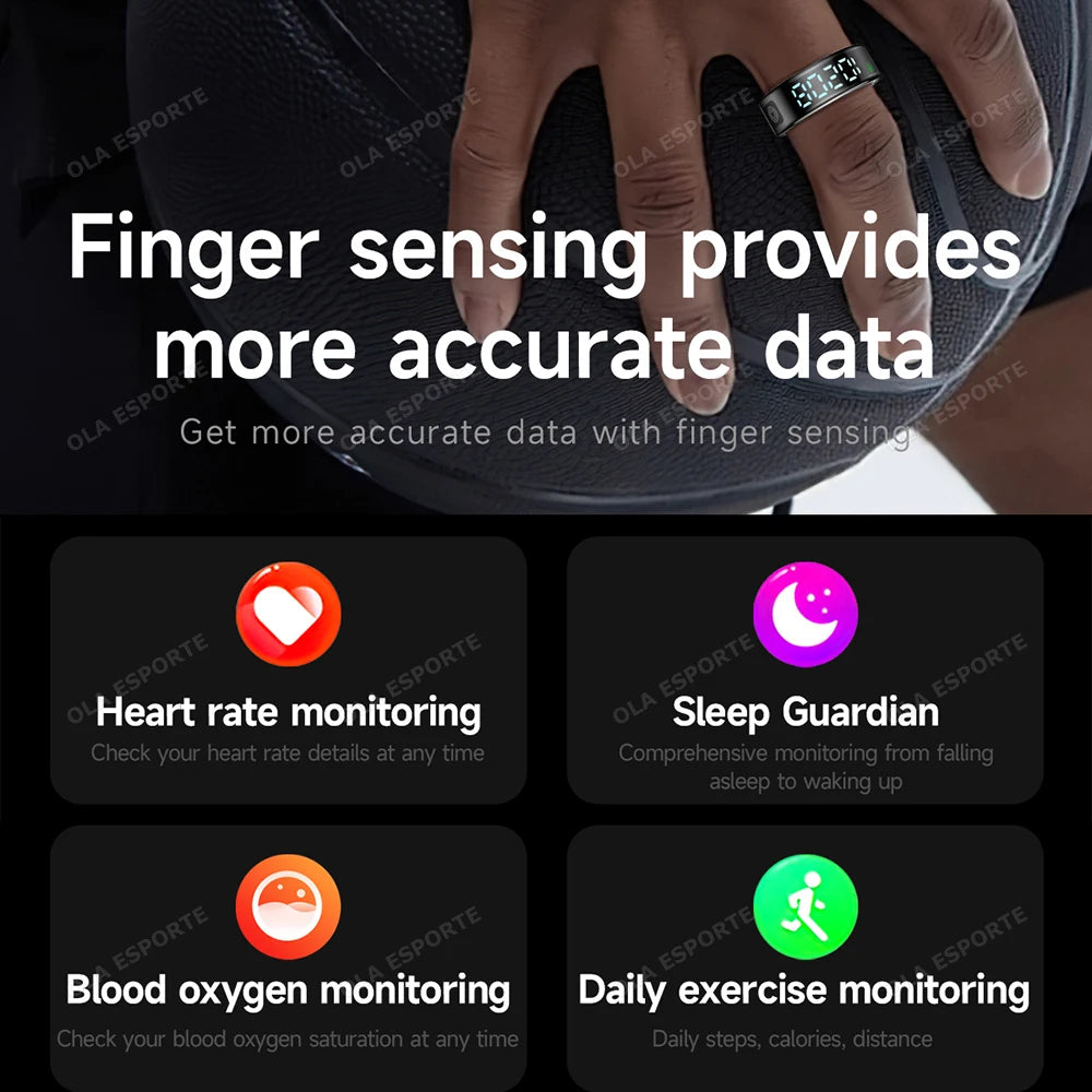 Smart Ring with Touch Display Heart Rate Sleep Tracker IP68 Waterproof Android iOS