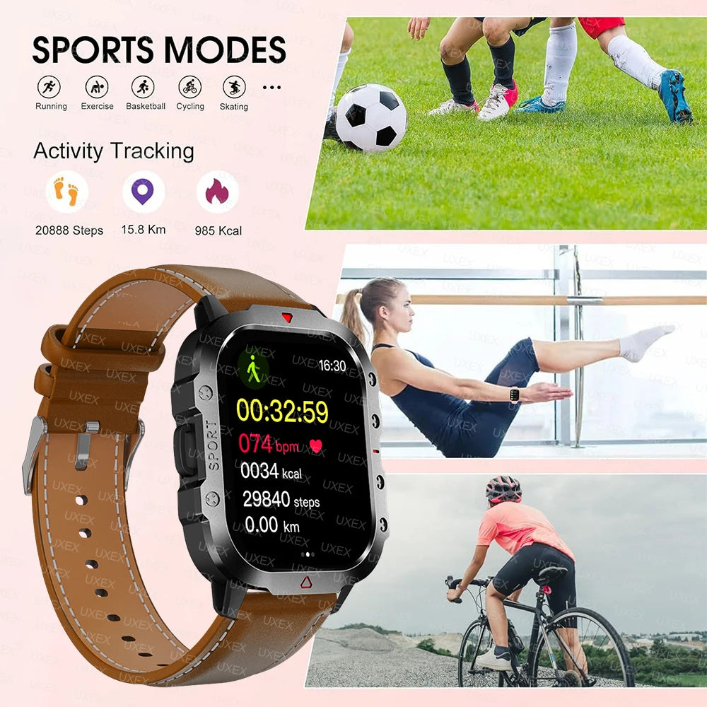 Rugged Men’s Bluetooth Call Smart Watch with Flashlight – 2.01” Outdoor Sports Fitness Watch for Android & iOS