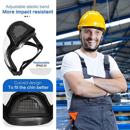 Reusable Work Protection Mask with Transparent Face Shield – Anti-Splash Facial Protector with Silicone Seal & Respiratory Filter for Kitchen, Food Service, and Industrial Use