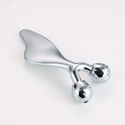 2-in-1 3D Face Roller & Gua Sha Tool Stainless Steel Facial Massager Cold Beauty Tool