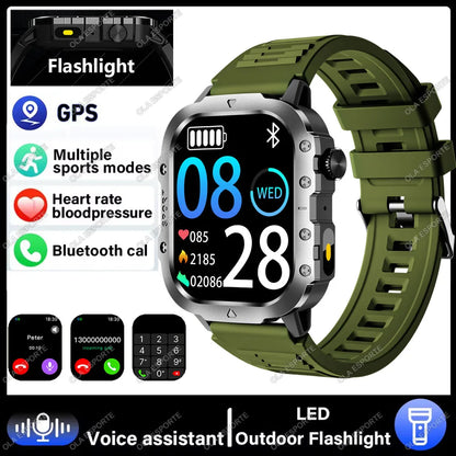 Military Smart Watch Bluetooth Call GPS Flashlight 100+ Sports Android iPhone
