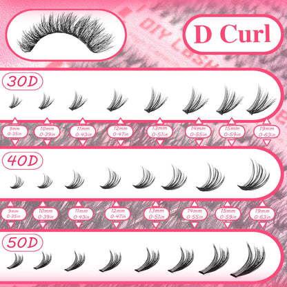 DIY Individual Eyelash Extension Kit 30D–80D – Reusable Cluster Lashes with Tweezers & Seal