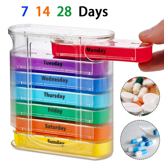7-Day Weekly Pill Organizer Box with 28 Compartments | Large Capacity Medicine Storage Case, BPA-Free Travel Tablet Holder
