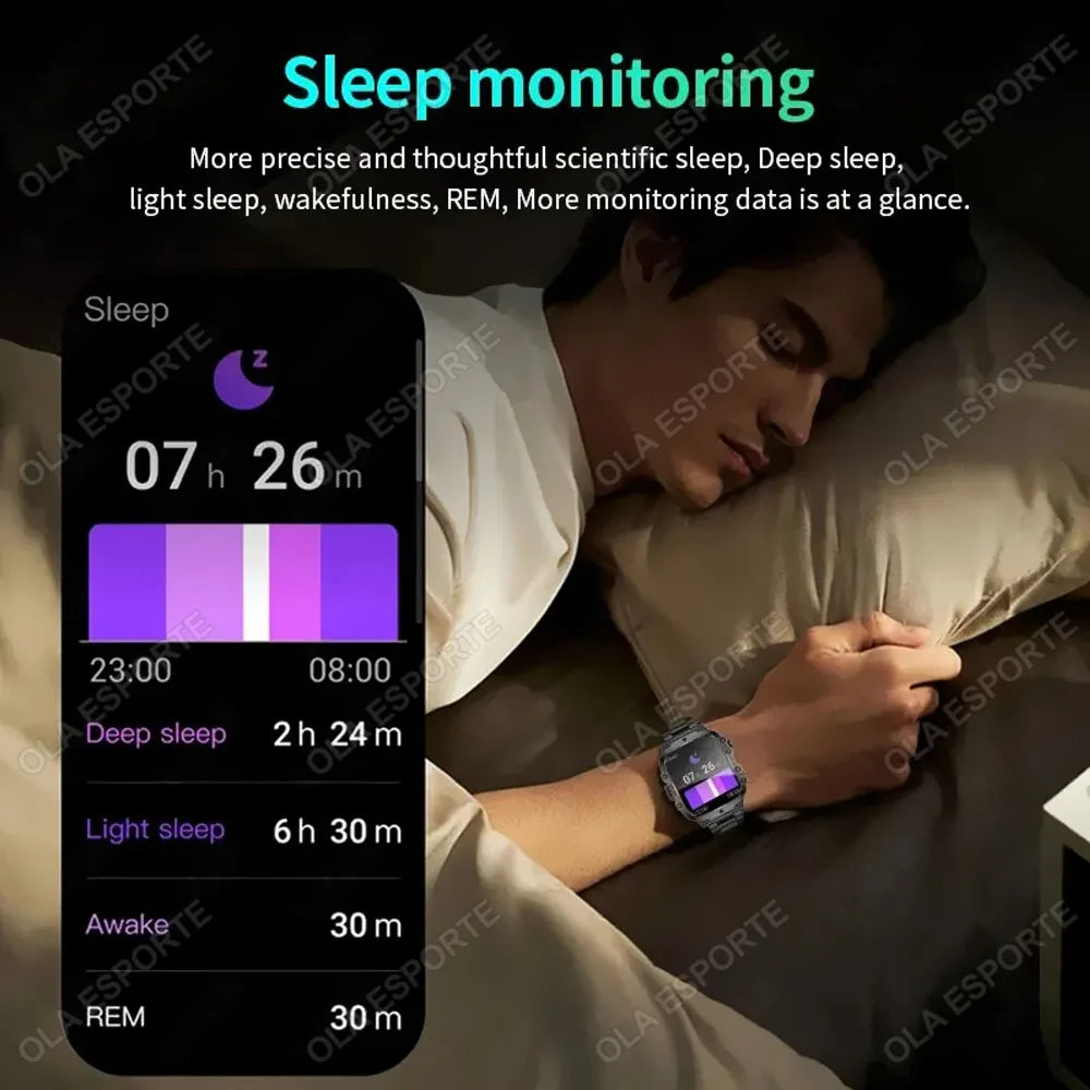 Military Smart Watch Bluetooth Call GPS Flashlight 100+ Sports Android iPhone