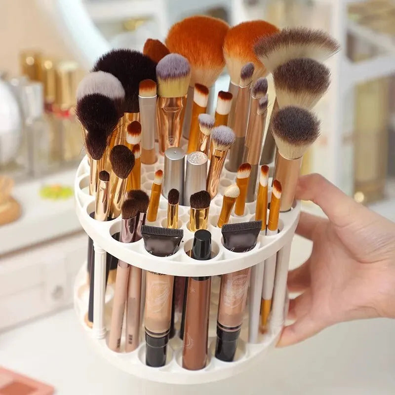 Makeup Brush & Cosmetics Storage Rack – Desktop Organizer for Lipsticks, Brushes, and Vanity Accessories