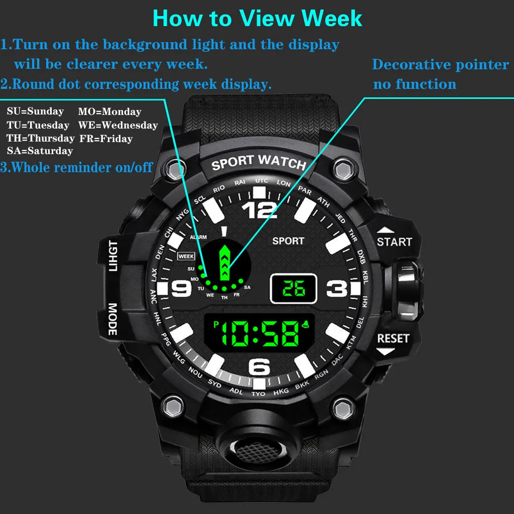MAYZHISU Men’s Digital Sports Watch | Large Dial | Alarm, Stopwatch & Backlight | 3ATM Water Resistant | Military Style Wristwatch
