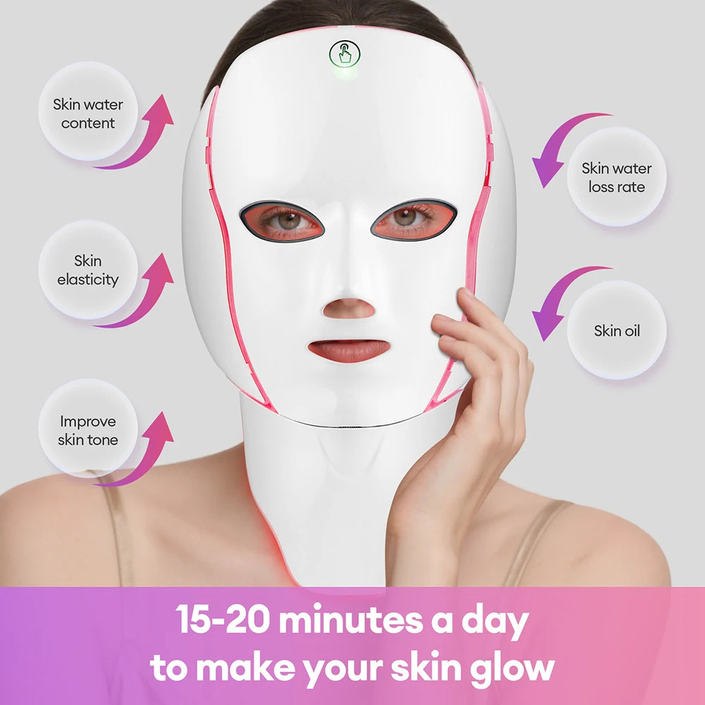 7-Color LED Face & Neck Light Therapy Mask – Electric Facial Skincare Mask with Remote Control