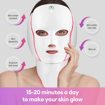 7-Color LED Face & Neck Light Therapy Mask – Electric Facial Skincare Mask with Remote Control