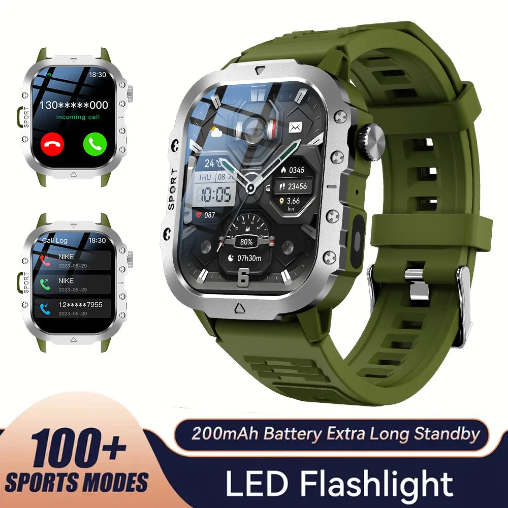 KESHUYOU 2.01” Smart Watch with LED Flashlight | Bluetooth Calling | Fitness & Activity Tracker | Life Waterproof | Android & iOS