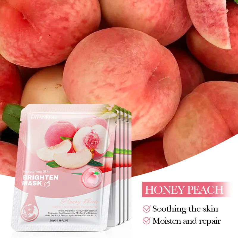 10 Pcs Fruit Facial Masks – Moisturizing, Brightening & Firming Korean Skincare Sheet Masks for Hydrating Face Care