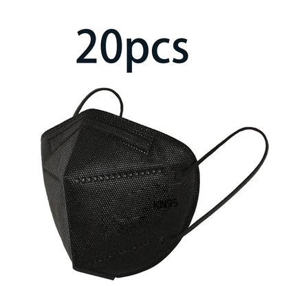 20/40/60 Pcs 5-Layer KN95 Face Masks – Black & White, Breathable Dustproof Protective Masks**