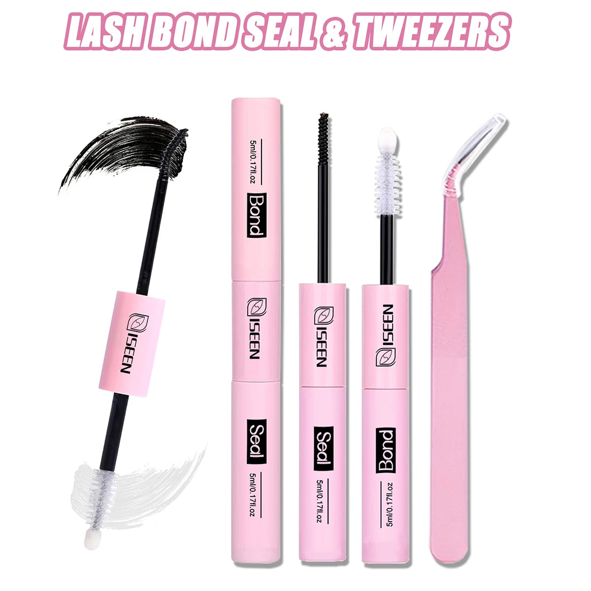 Lash Bond & Seal 10ml with 5ml Lash Glue Remover Kit – DIY Lash Extension Set with Tweezers & Eyelash Curler, Long-Lasting Lash Adhesive