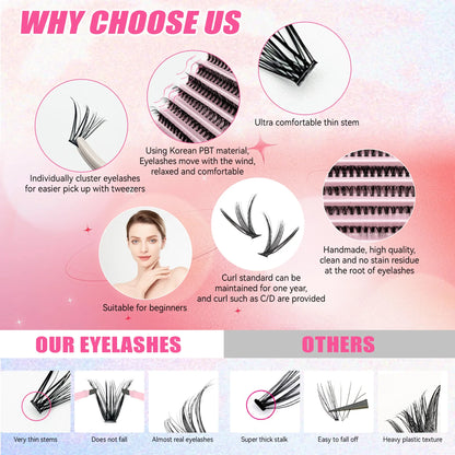 200 PCS Cluster Eyelashes with Lash Bond & Seal – DIY Lash Extension Kit with Glue and Accessories