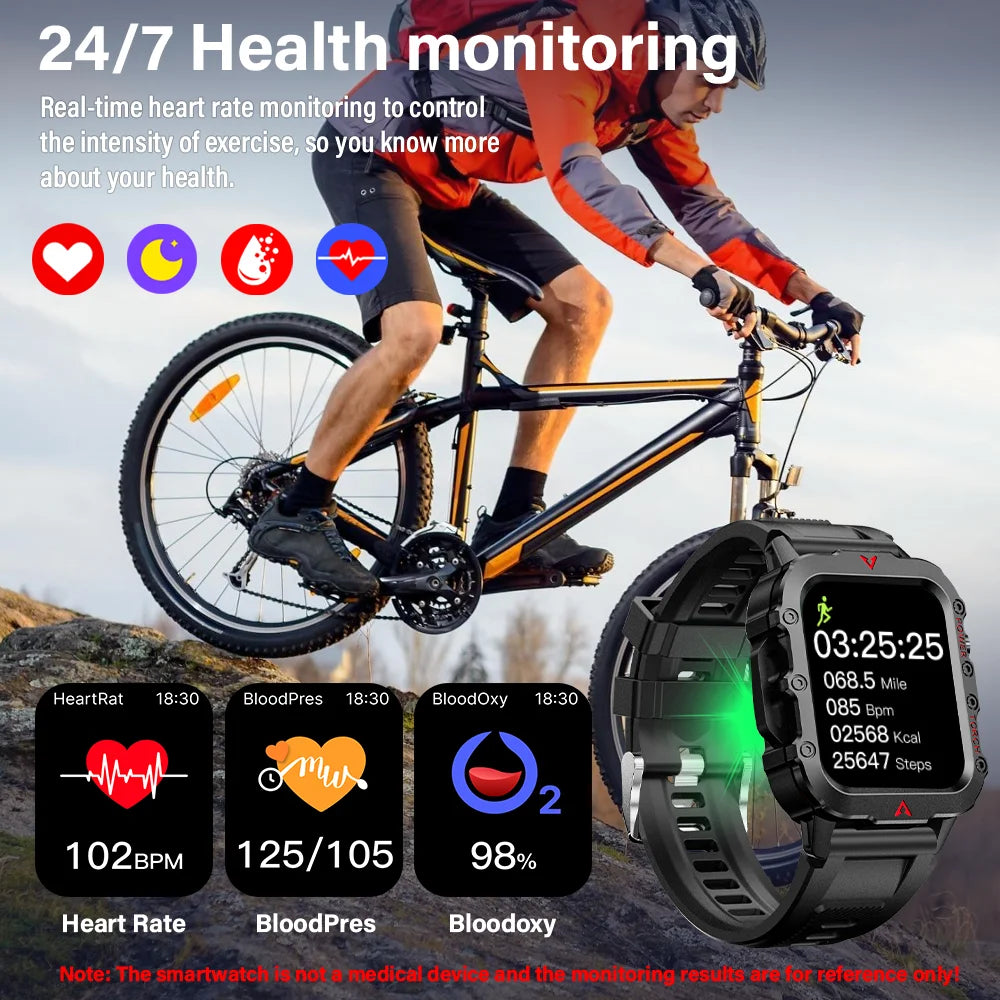 LAXASFIT Men's Smart Sports Watch – 1.71" HD Display, Bluetooth Calling, Blood Oxygen Monitor, Multi-Sport Modes, LED Flashlight