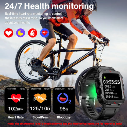 LAXASFIT Men's Smart Sports Watch – 1.71" HD Display, Bluetooth Calling, Blood Oxygen Monitor, Multi-Sport Modes, LED Flashlight
