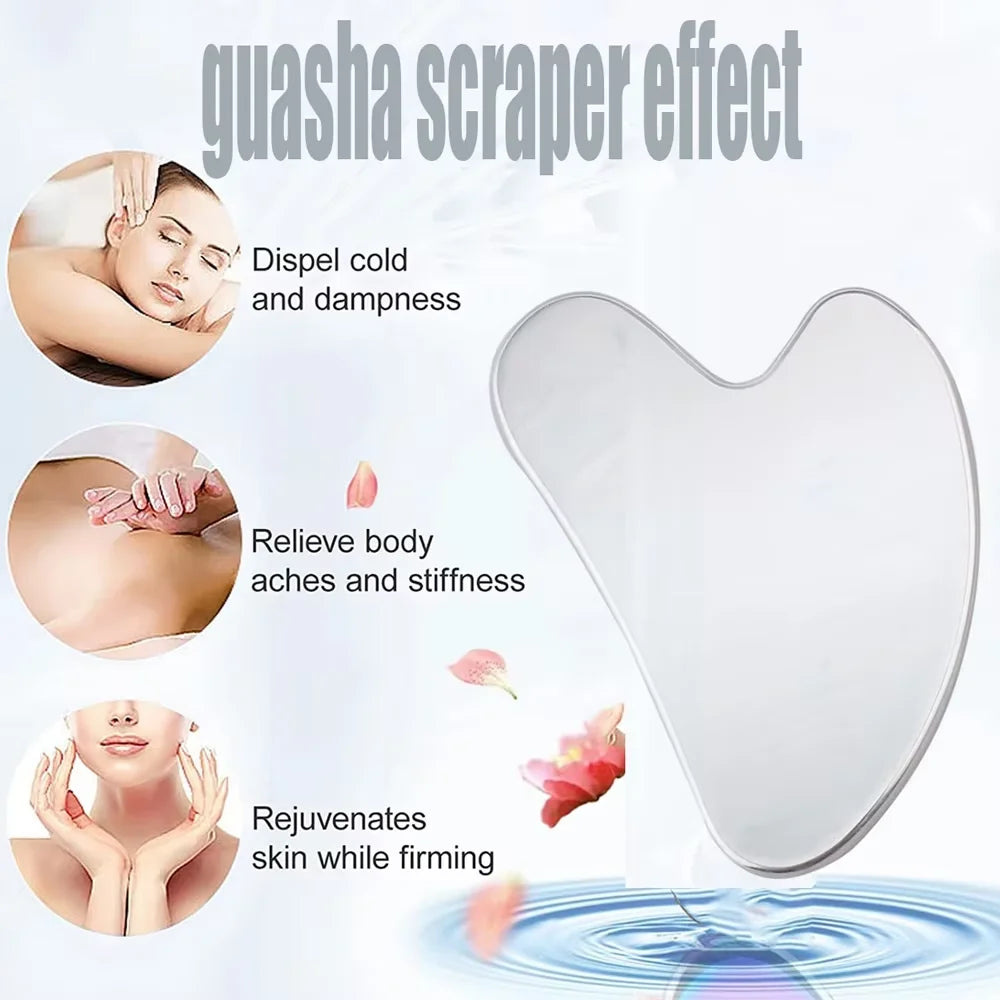 3-Piece Stainless Steel Facial Massage Tool Set – Ice Face Roller, Heart Gua Sha & Facial Roller