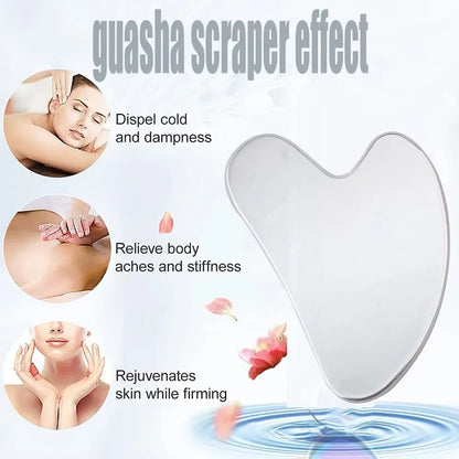 3-Piece Stainless Steel Facial Massage Tool Set – Ice Face Roller, Heart Gua Sha & Facial Roller