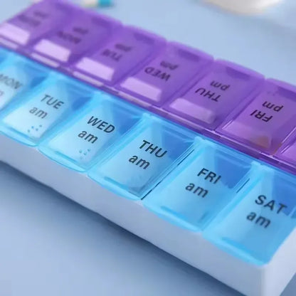 Weekly Pill Organizer Box – 7 Day Portable Travel Medicine Case with 14 Compartments for Pills, Vitamins & Supplements