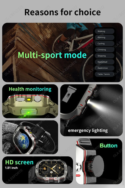 Rugged Military GPS Smart Watch for Men – Bluetooth Call, Heart Rate, Blood Oxygen, AI Voice, Sport & Waterproof