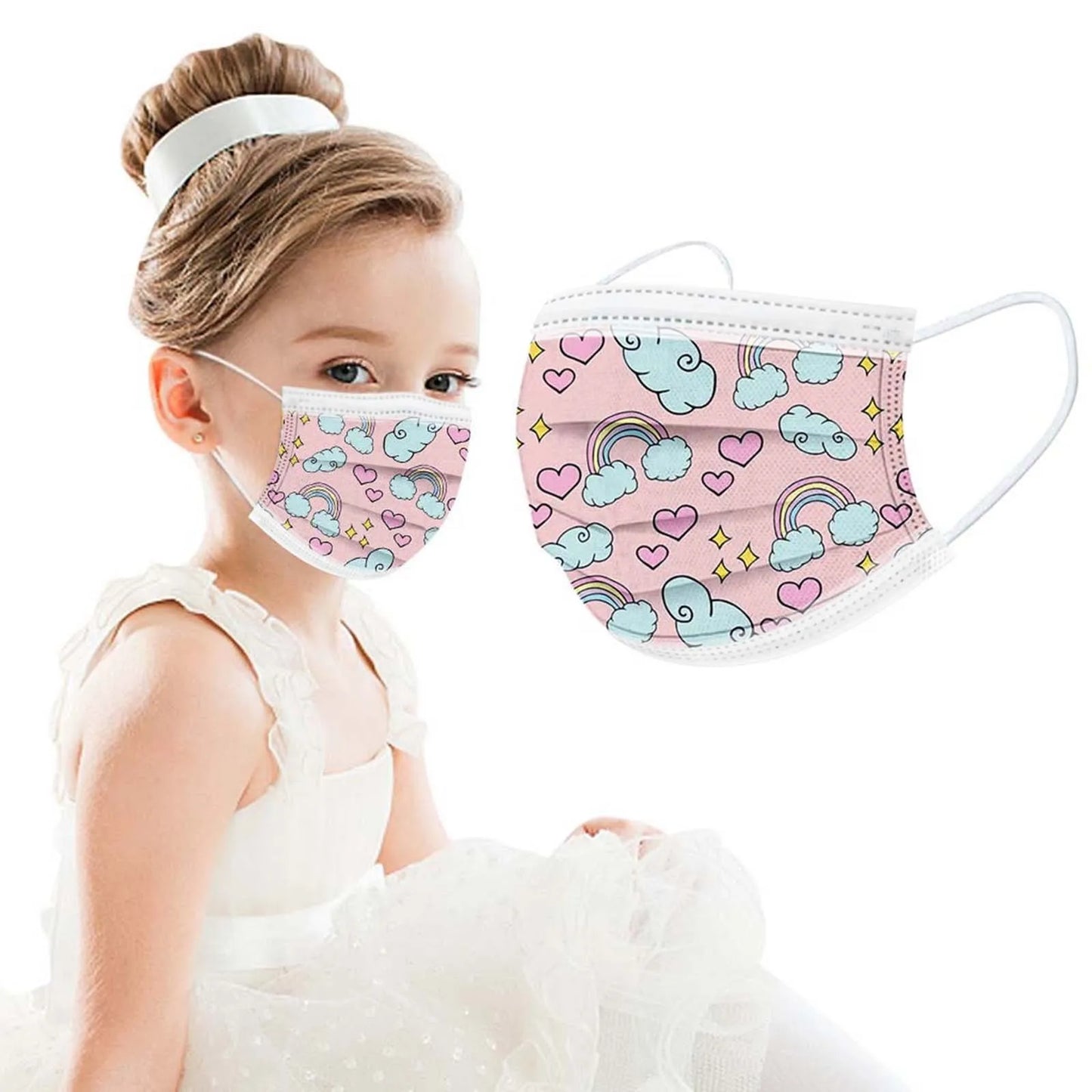 50PCS Kids Disposable Face Masks – 3-Ply Breathable Protective Masks with Soft Ear Loops | Comfortable & Safe for Sensitive Skin